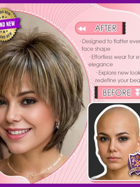 Short Layered Pixie Wig with Bangs, Heat-Resistant Synthetic Fiber, Adjustable